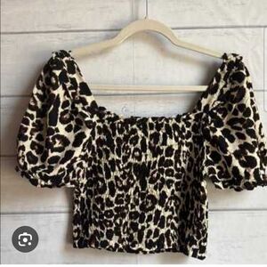 Monteau Black and Cream Animal Print Blouse